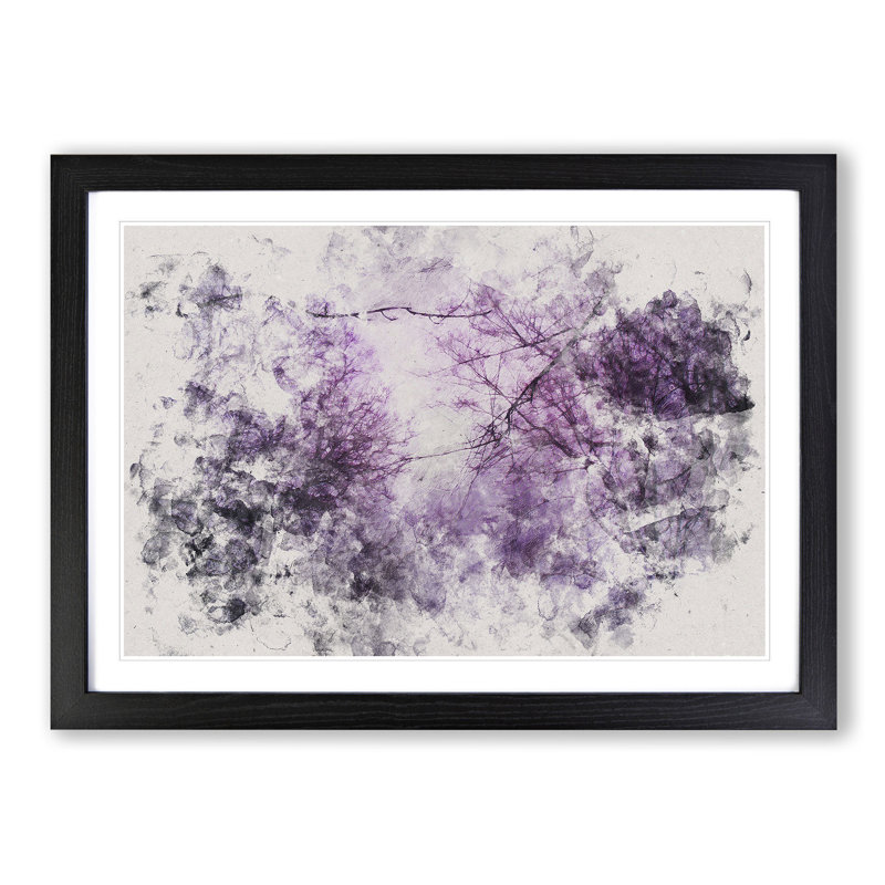 Purple Sky Behind the Winter Trees Watercolour - Picture Frame Graphic Art Print, 40cm H x 60cm W x 2cm D, Black Framed