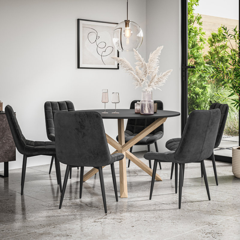 Darcus 6 - Person Dining Set, Black/Oak/Black