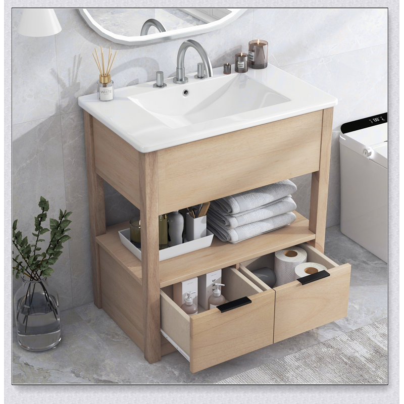 Meuble-lavabo 30 po avec comptoir d'évier, armoire de salle de bain avec tablette ouverte et tiroirs