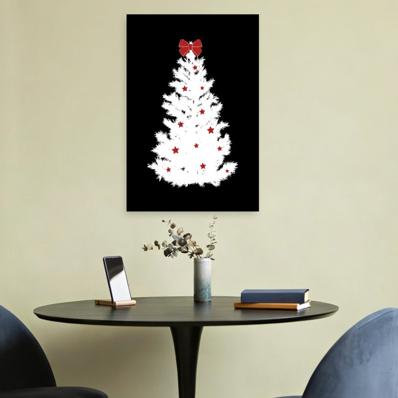 White Christmas Tree Abstract Classic Minimalist Christmas Tree Winter Landscape Wall Art Print 1 Piece Wrapped Canvas Wall Art