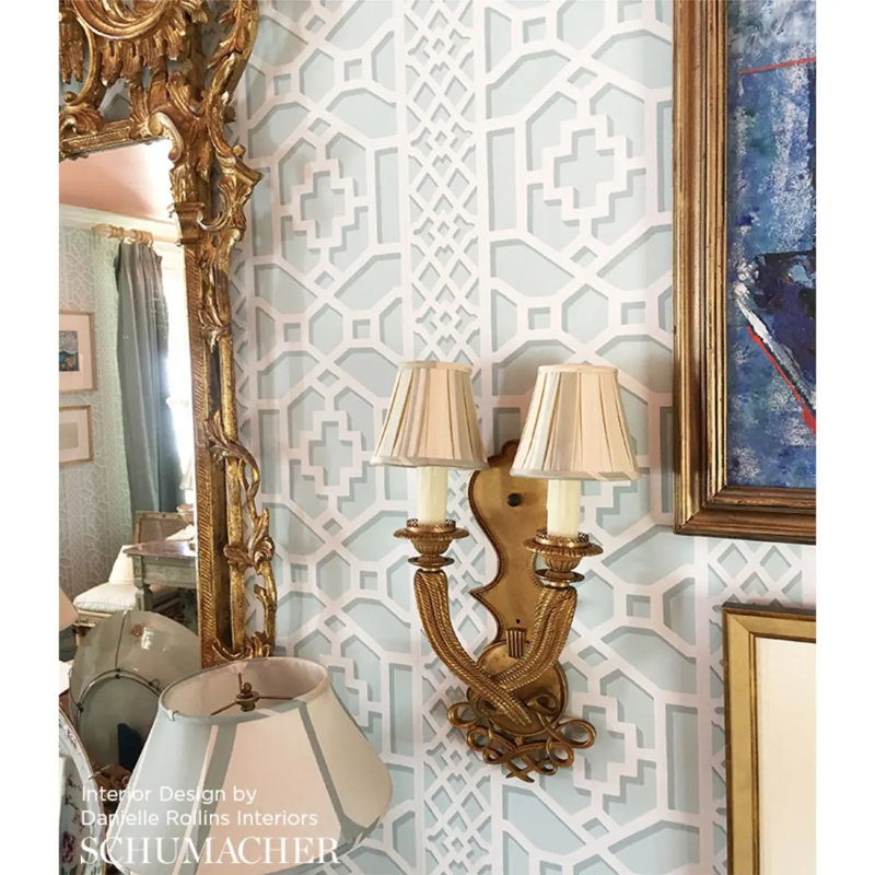 Zanzibar Trellis Wallpaper, Winter Mint