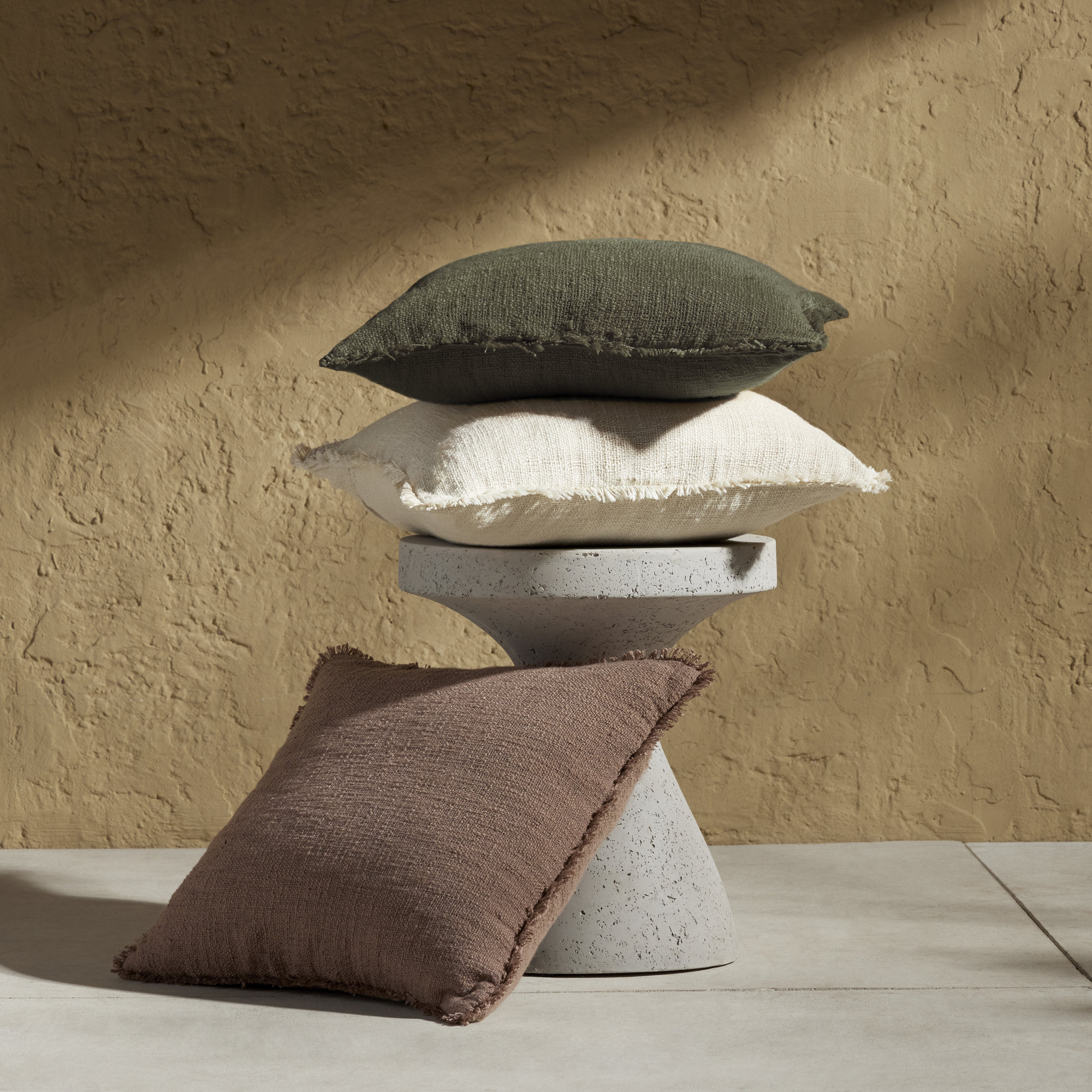 Tarbett Fringed Indoor/Outdoor Throw Pillow, Square, Natural Cream