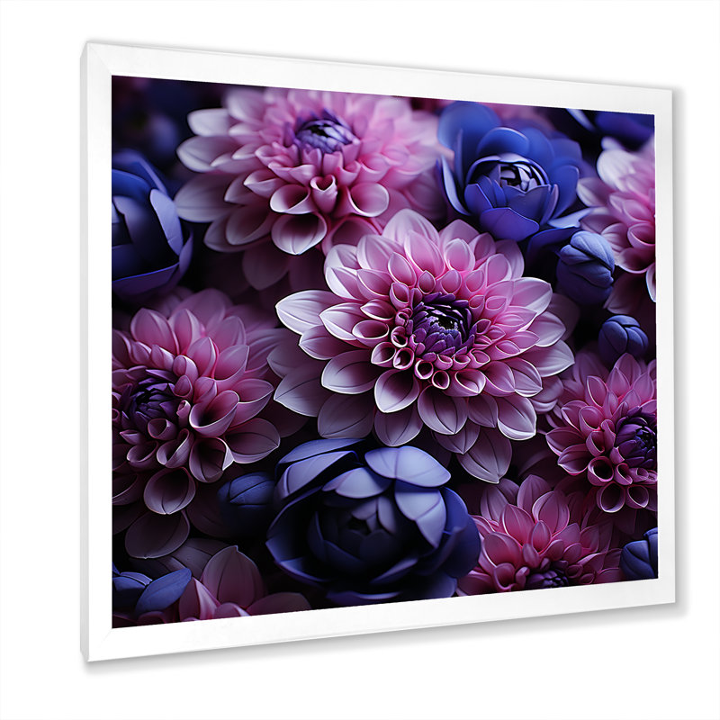 «Purple Mums Blooming Bouquet» - Art mural de mamans, Cadre simple blanc, H 30 po x l 30 po x P 1,5 po