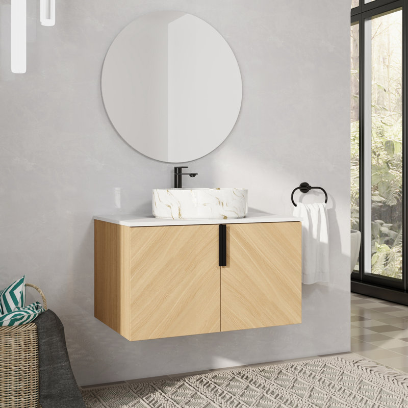 Meuble-lavabo mural simple 30 po avec lavabo en céramique, 30"