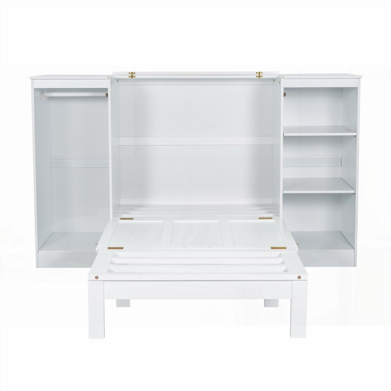 Lit simple blanc avec rangement pour vêtements et tablettes de chevet - Option de construction durable