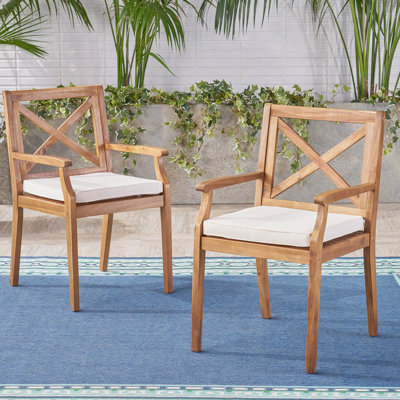Chaise de salle à manger, 2 pièces avec 2 coussins crème, pour la cour, la piscine et le jardin