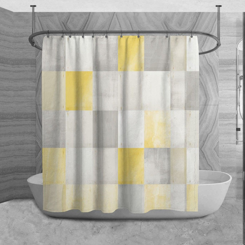 Rideau de douche à carreaux Shaima, H 84 po x l 70 po, Argent / Jaune