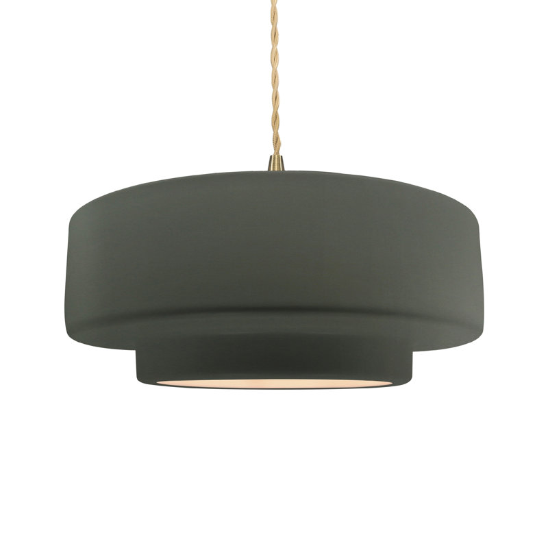 Luminaire suspendu à 1 lumière Meydan, H 6 po x l 16,25 po x P 16,25 po, Étain, vert, Laiton brossé