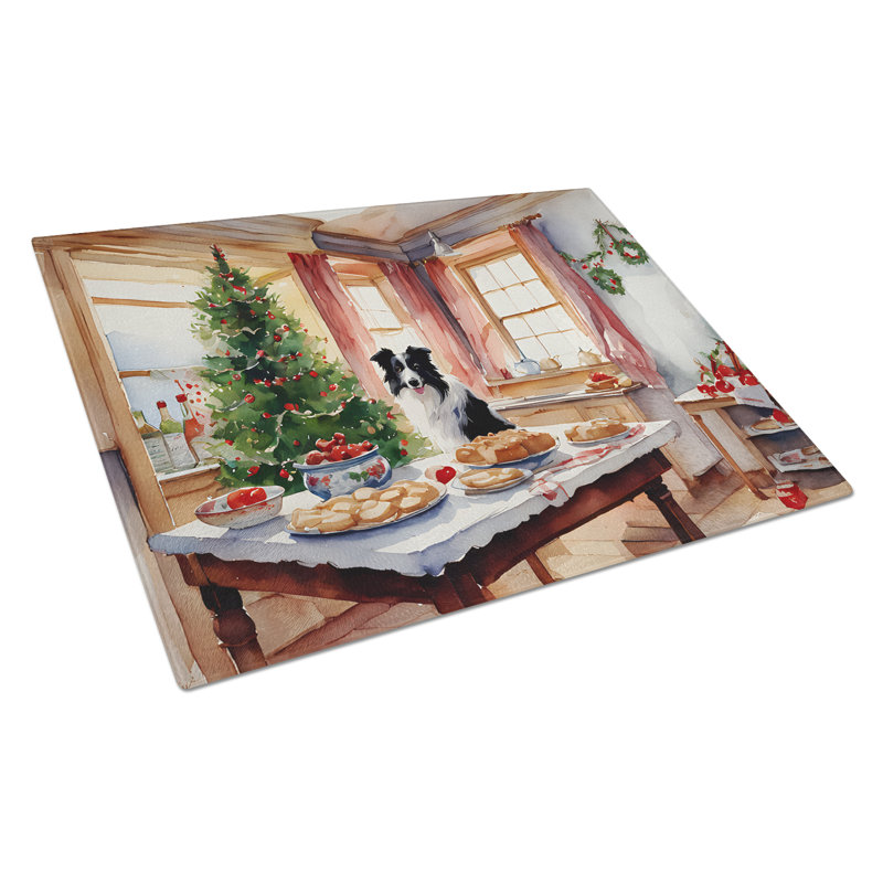 Border Collie Christmas Cookies Glass Cutting Board