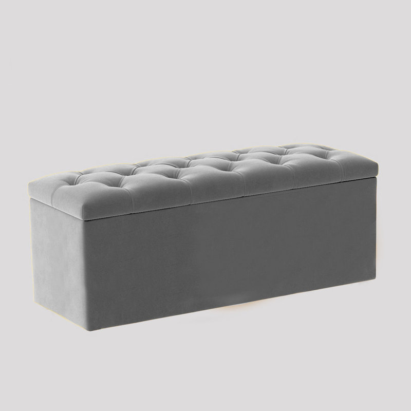  Luna Wide Chesterfield Velvet Rectangle Solid Color Standard Ottoman Box with Storage, Upholstered Deep Storage End of Bed Bench
