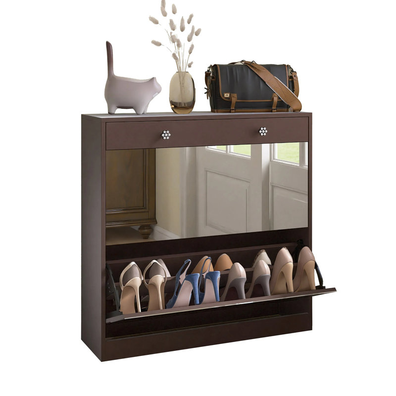 Armoire à chaussures à miroir avec 2 tiroirs