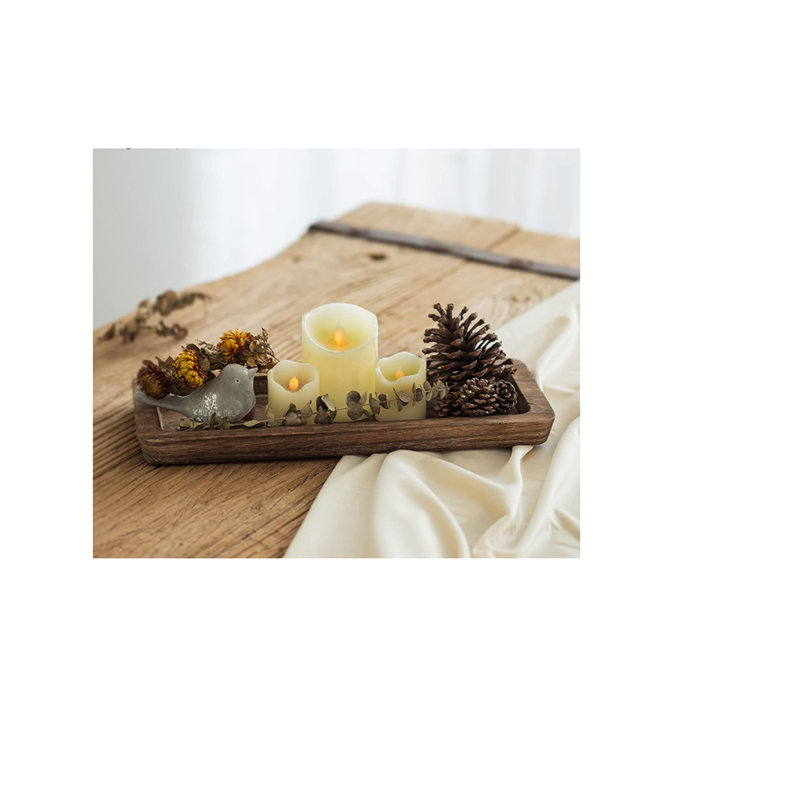 Wooden Decorative Tray And Candle Holder, Rustic Long Narrow Tray For Coffee Table, Dining Room, Kitchen, And Home Decor