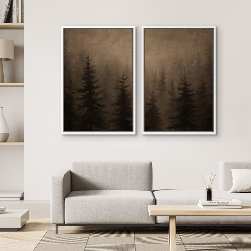 Moody Misty Forest Pine Silhouette, H 24 po x l 16 po x P 1,5 po, Blanc