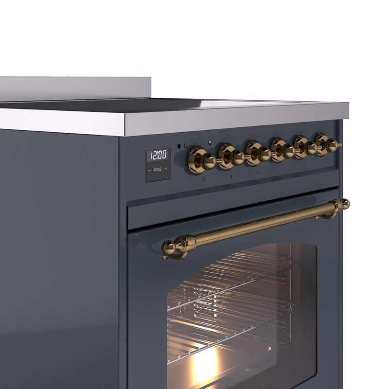 ILVE Nostalgie II Series 30 inch Induction Range with 4 Induction Elements (Glass Door), Blue Gray/Brass