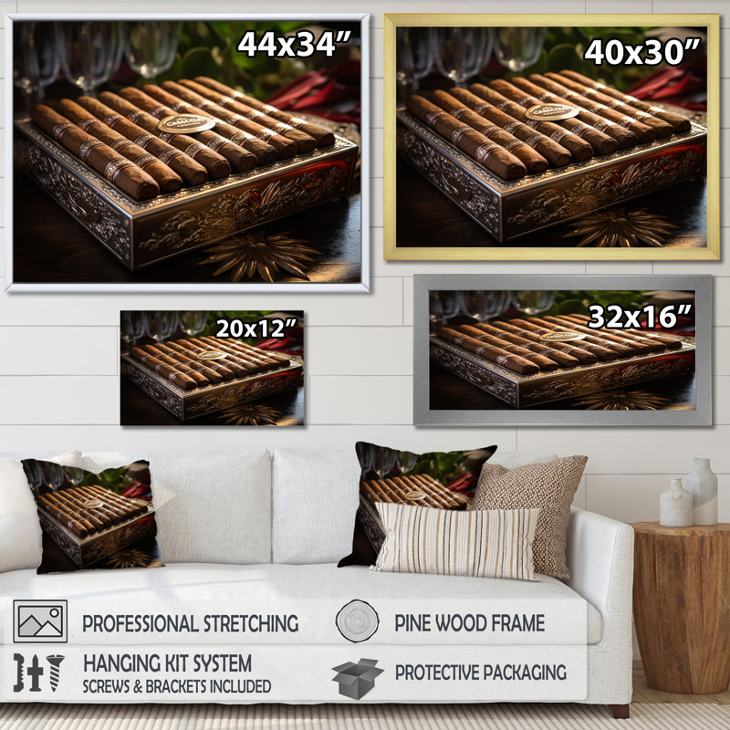 Cubains cigares bruns II - impression, Cadre simple noir, H 12 po x l 20 po x P 1 po