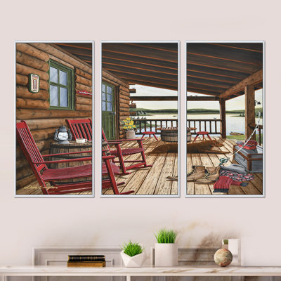 «Sleeping Dog At The Lake House», ensemble de 3 reproductions d'art sur toile encadrées Lakehouse