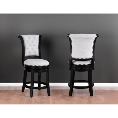 Chaise pivotante à hauteur de comptoir 24 po 2 pièces avec siège rembourré et base en fer forgé 2 pièces, style contemporain, noir /