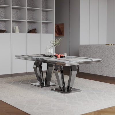 78" Dining Table with Mirrored Metal Base 