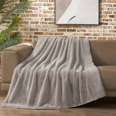 Lucky Brand Reversible Solid Rabbit Mink Faux Fur Luxurious & Soft Thow Blankets - 50" x 70"