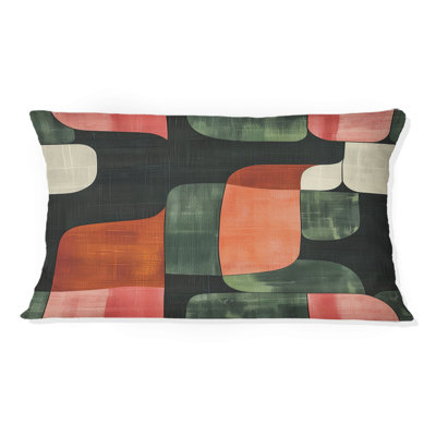 Coussin lombaire rose et vert Mid-Century