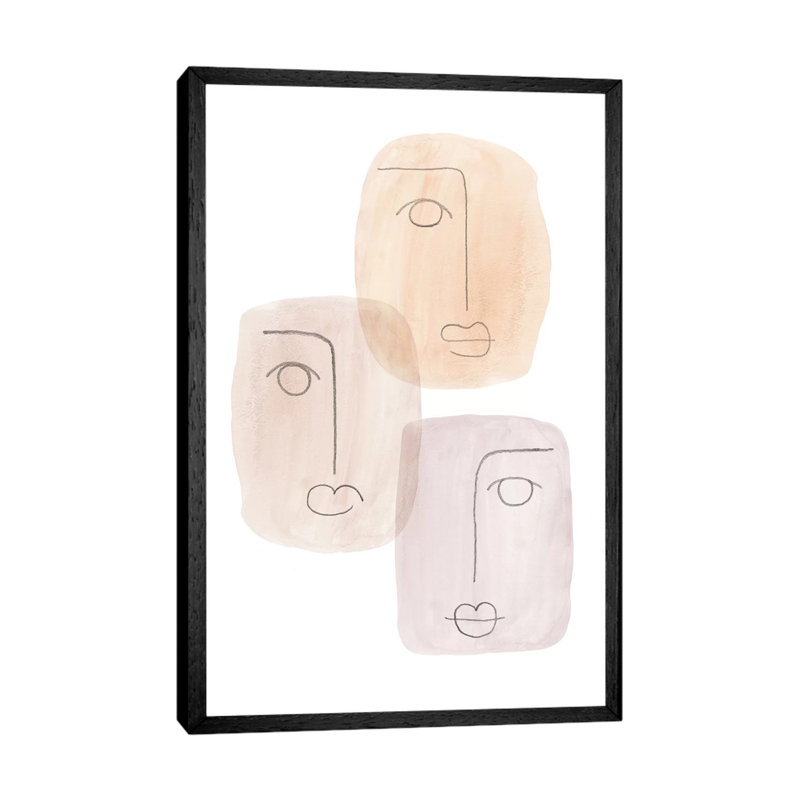 Abstract Boho Faces - Painting on Canvas, 101.6cm H x 66.04cm W x 3.81cm D, Black Framed