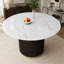 46 Inch Round Faux Marble Dining Table, Black Wave Metal Base With Gold Decoration - Accommodates 4 People For Kitchen & Dining Room