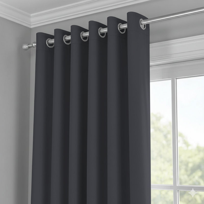 Jeffro Pair of Eyelet Blackout Curtain Panels, 167.64cm Width x 228.6cm Drop, Grey