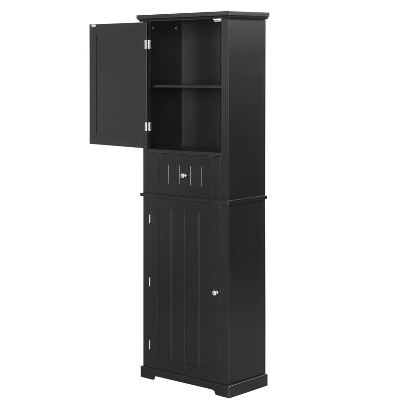 Denai Freestanding Bathroom Linen Cabinet Tall Storage Cabinet, Black