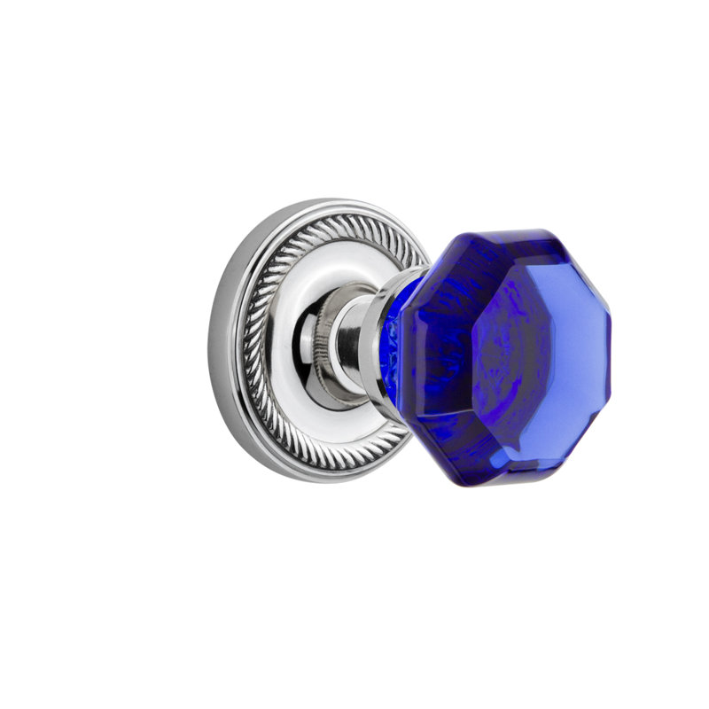 Rope Rosette with Waldorf Cobalt Door Knob, Bright Chrome