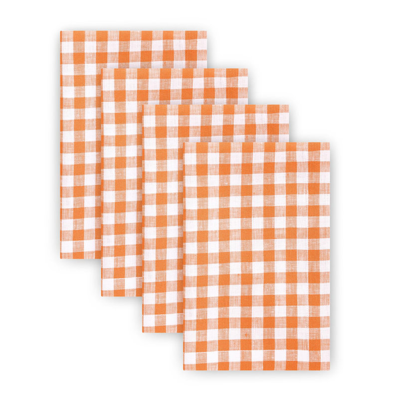 Gingham Check - 100% Pure Linen Dinner Napkins, Muskmelon