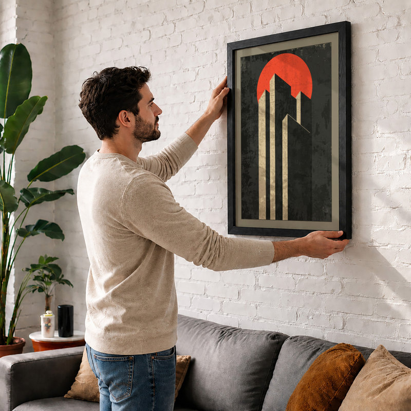 Urban Sunrise Art Deco - Framed Print, A3 - 42.0 x 29.7 cm, Walnut