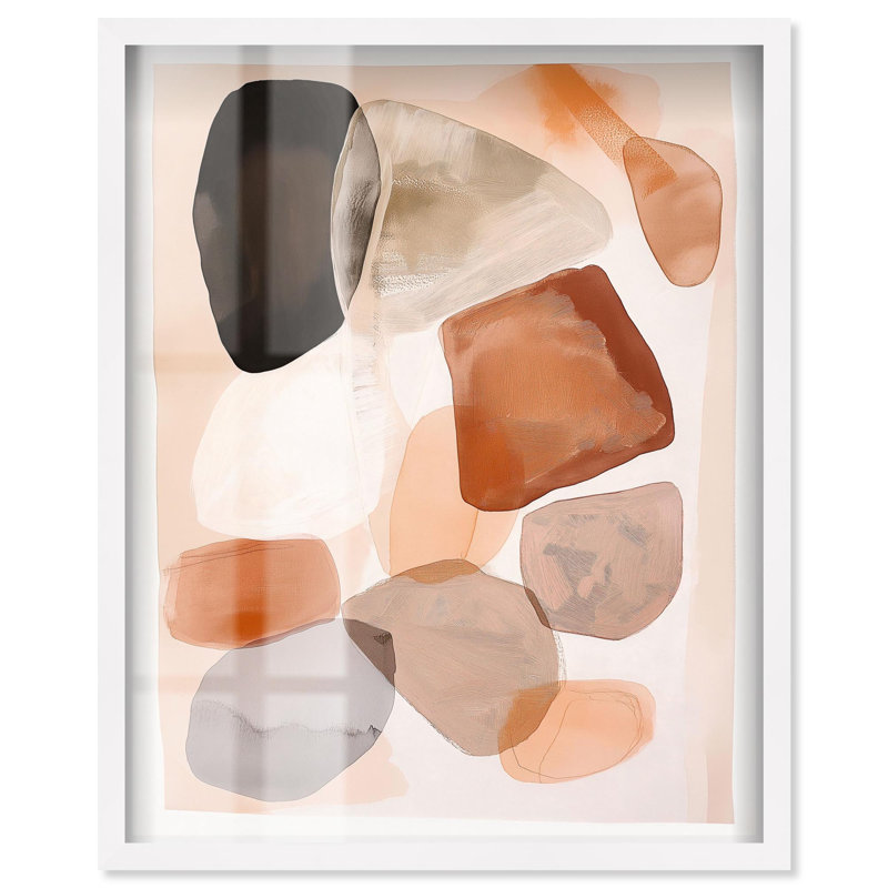 «River Stones II Boho Art Shadowbox» par Art Remedy, H 21 po x l 17 po, Blanc