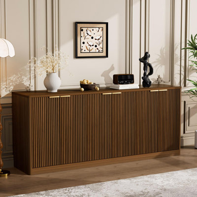 Modern Wavy Sideboard with 6 Doors, Walnut Curved Storage Cabinet for Living Room and Kitchen, 67" L