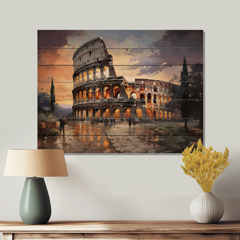 Beige, Italie, Colisée, Colosseo, sur bois, H 24 po x l 32 po x P 0,78 po