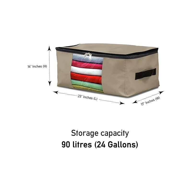Storage Bags, 90 Litres Large Size Space Saver Bags Heavy Duty Storage Organizer Multipurpose, 12 Oz Waterproof Uv-resistant & Tear-proof (23"l X 17"w X 14"h Inches, Beige, Pack Of 3)