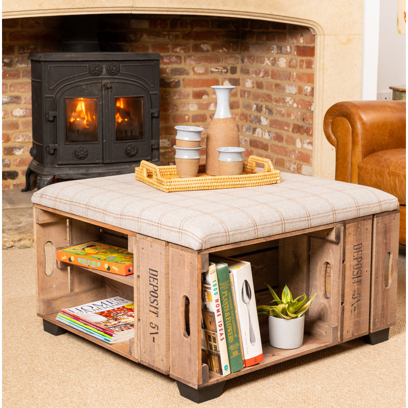 Krugerville 82cm Wide Square Tartan Ottoman with Storage