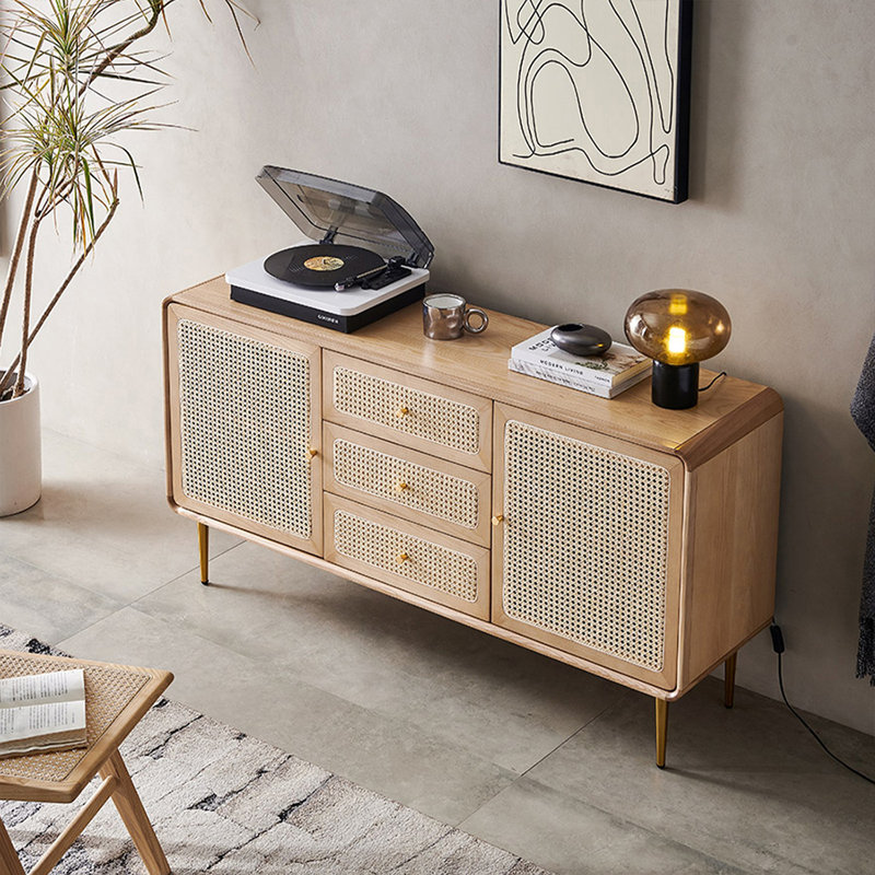 Buffet Mid-Century moderne en bois massif Burlywood