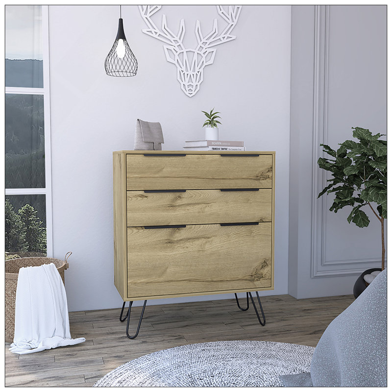 Commode à tiroirs Hartly, chambre à coucher, chêne clair