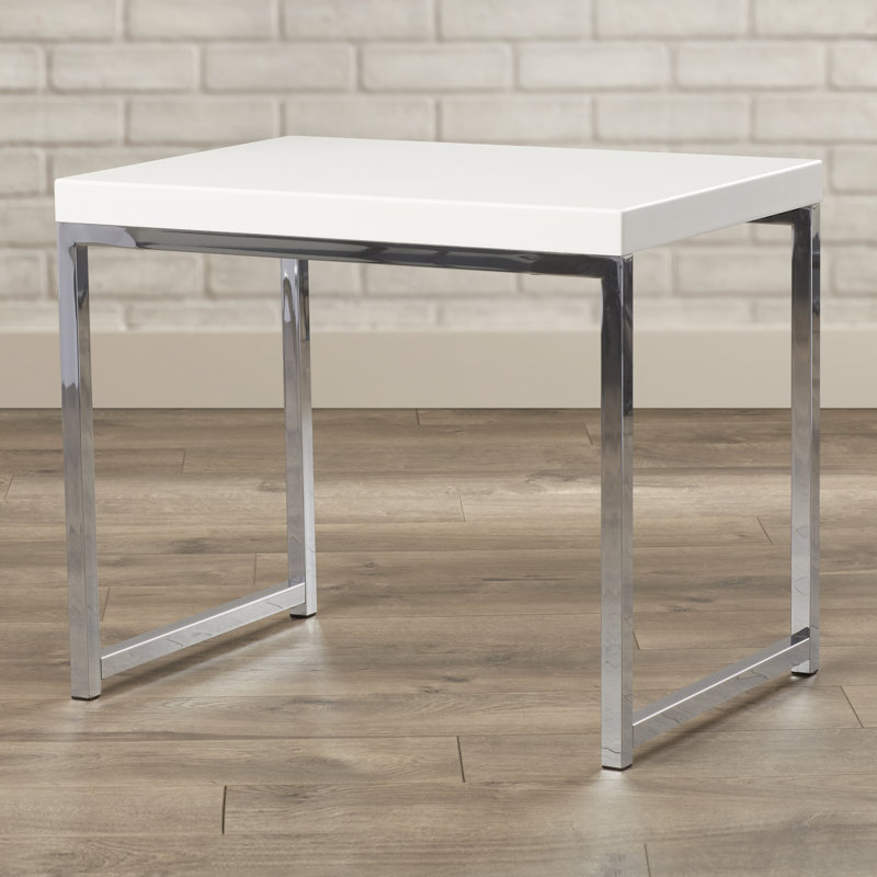 Frome End Table, Chrome/White