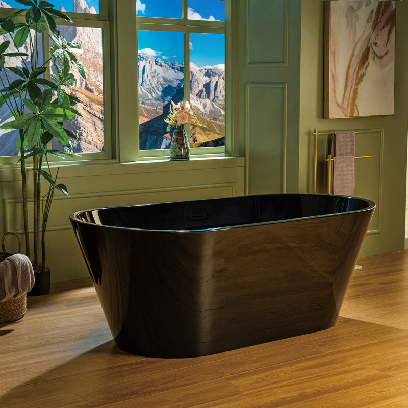 59'' x 29.5'' Freestanding Soaking Acrylic Bathtub, Matte Black, Glossy Black