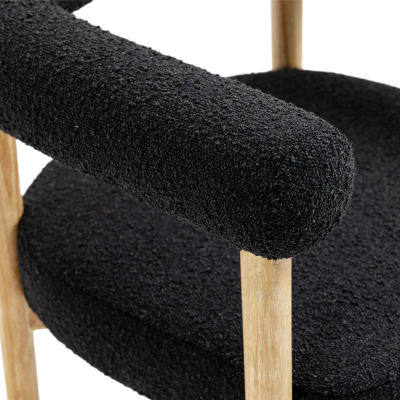 18.9'' H Boucle Fabric Upholstered Armchair, Black Boucle Fabric, Natural
