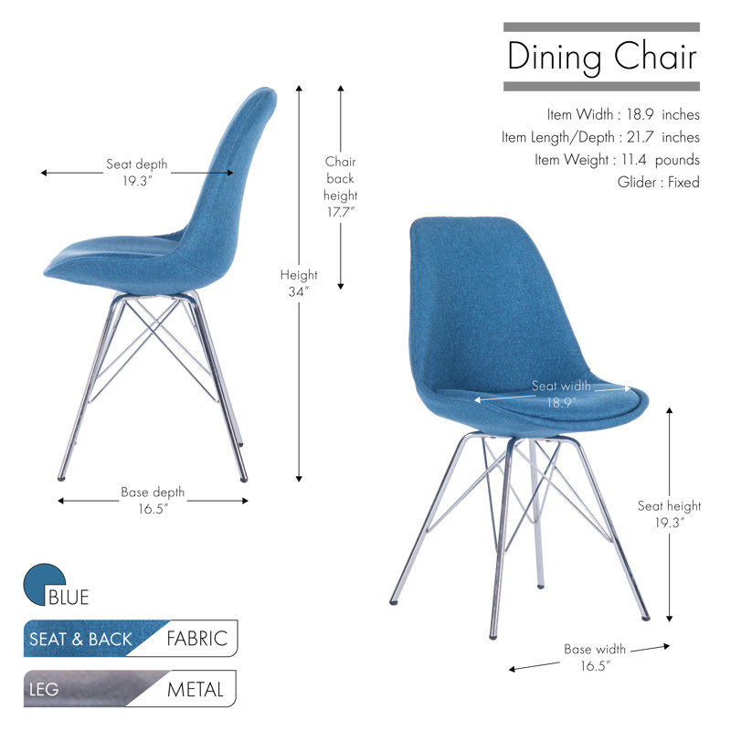 Heath 19.3'' H Fabric Upholstered Side Chair, Blue, 1