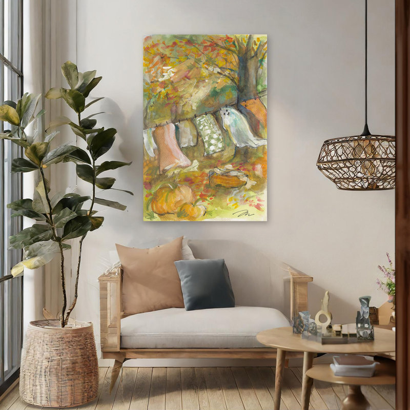 «Autumn Airing» - art contemporain de la corde à linge, H 48 po x l 32 po
