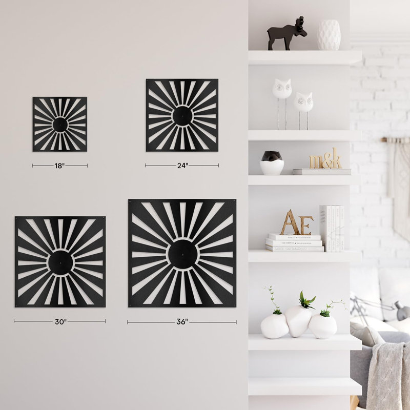 Décoration murale en métal Sun Ray Minimalist, H 24 po x l 24 po x P 0,05 po, Noir