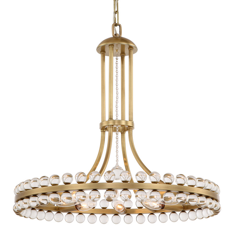 Clover 12-Light Crystal Pendant, 22.5", Aged Brass