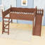 Lit mezzanine en bois avec glissade, tablettes de rangement et garde-robe-543823699-543823700