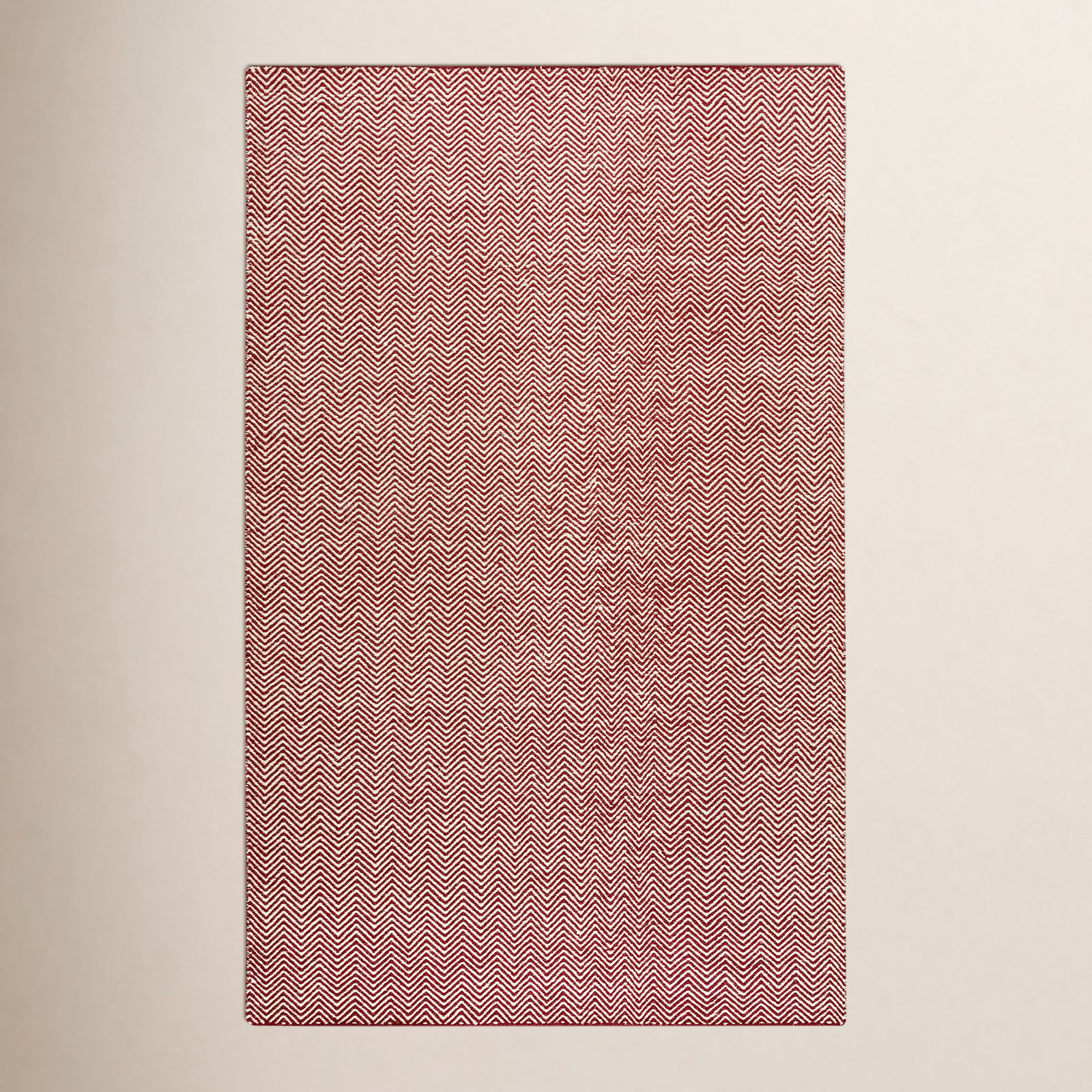 Rita Red White Hand-Woven Wool Rug, Rectangle 3' x 5'