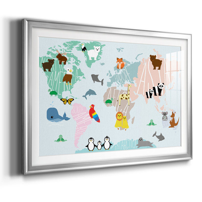 Carte d'un animal encadrée sur papier, Argent, H 27 po x l 39 po x P 1,5 po