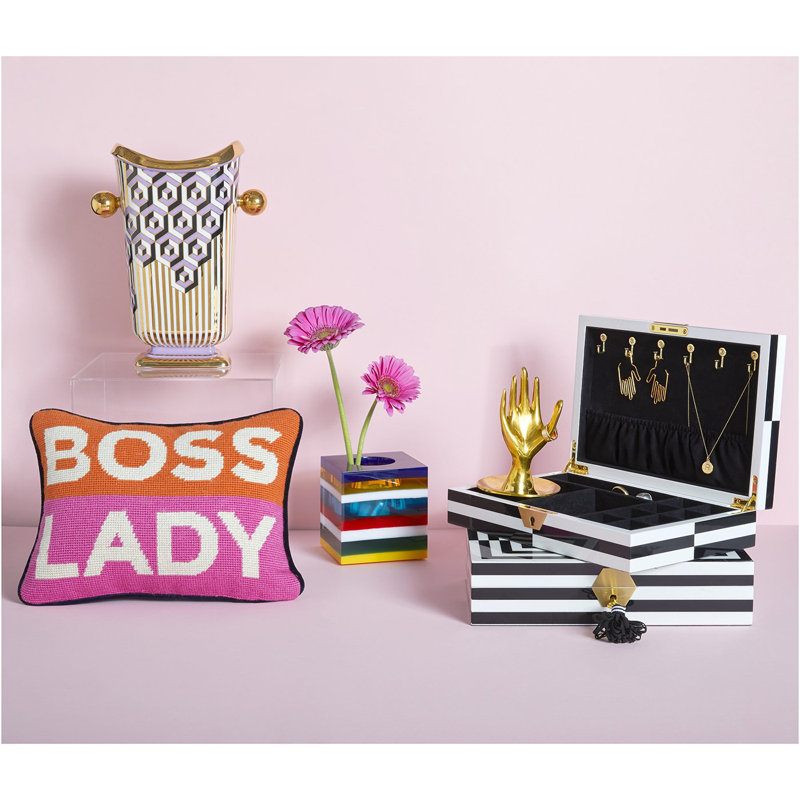 Boss Lady Embroidered Velvet Wool Rectangular Throw Pillow