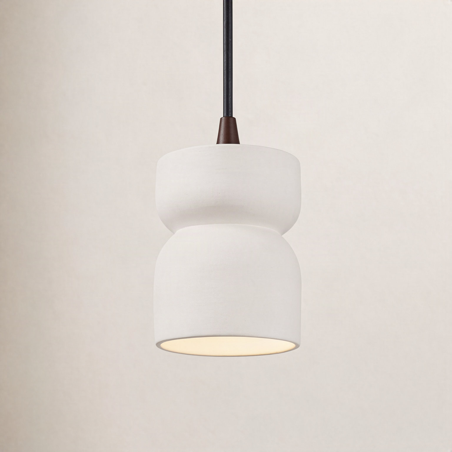 Leni Dimmable Ceramic Single Light Pendant, Bisque, Dark Bronze